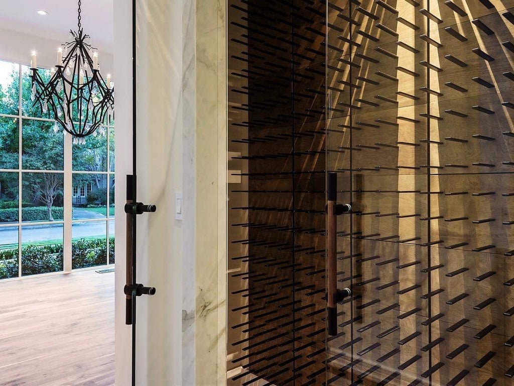 black wine pegs in custom wine cellar