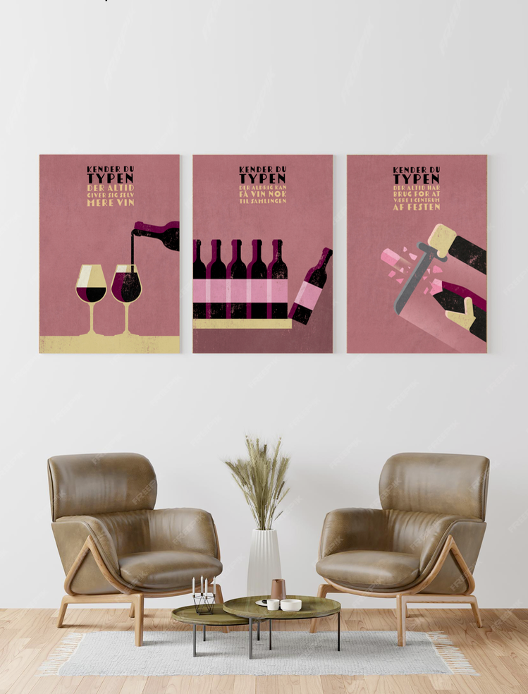 NEU Vin Plakater - 3 x plakater - Sjove Vin plakater, Kender du typen!