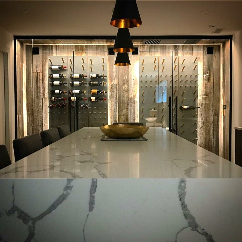 concrete glass marble and gold designer wine room